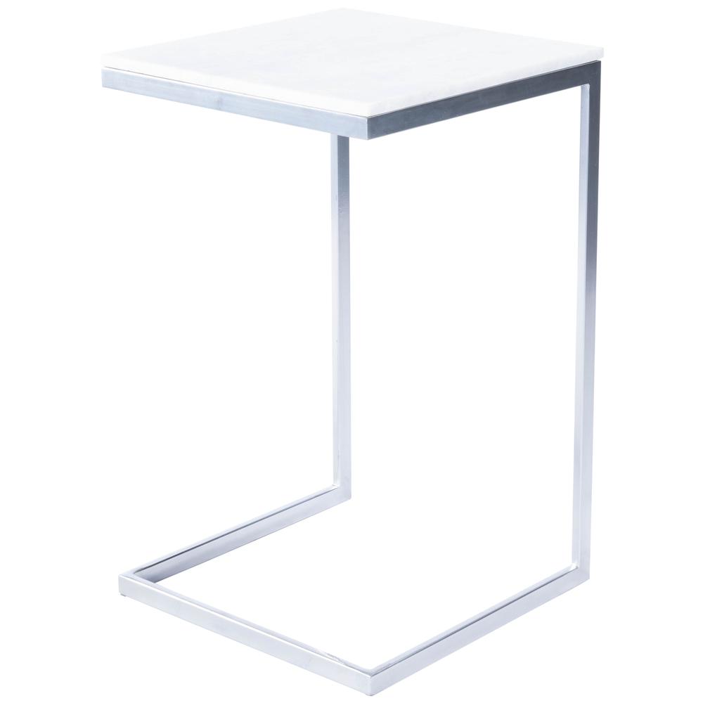 Company Lawler Marble C- Side Table, Silver, White. Picture 1