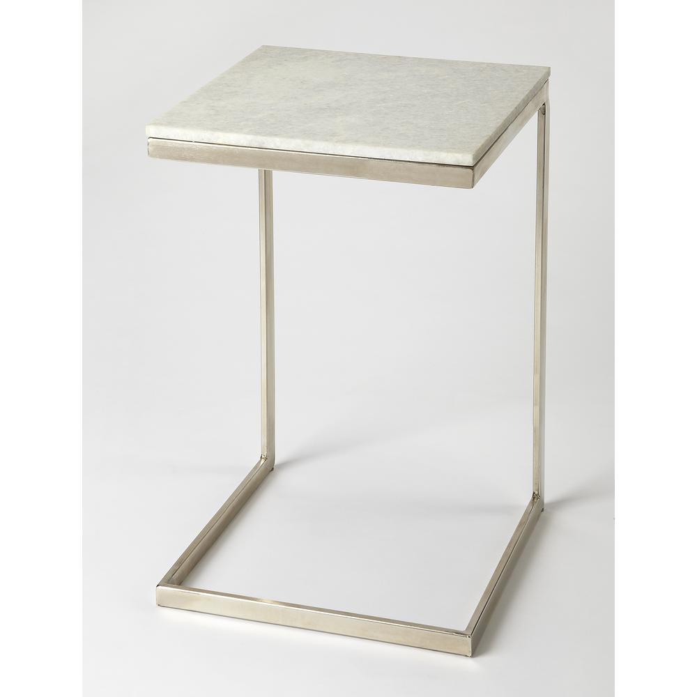 Company Lawler Marble C- Side Table, Silver, White. Picture 9