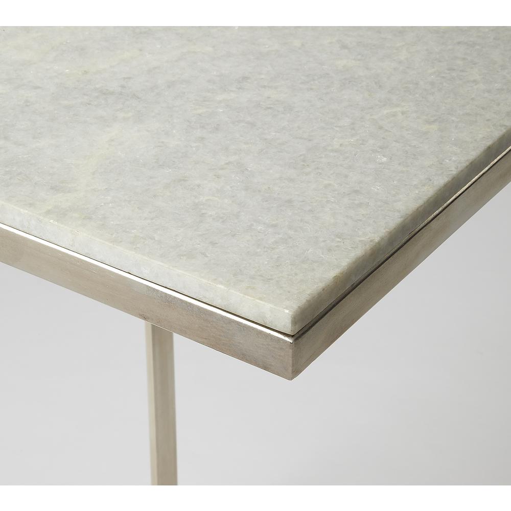 Company Lawler Marble C- Side Table, Silver, White. Picture 10