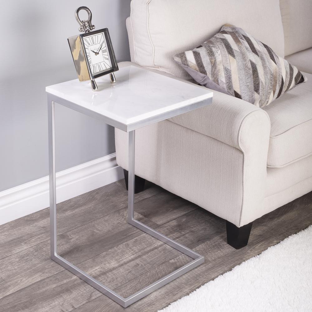 Company Lawler Marble C- Side Table, Silver, White. Picture 13