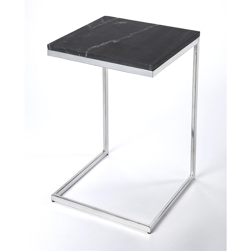 Company Lawler Marble C- Side Table, Black, Silver. Picture 1