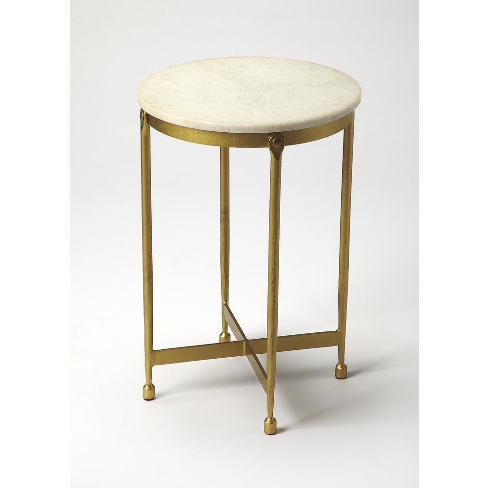 Claypool White Marble End Table, Metalworks. Picture 1