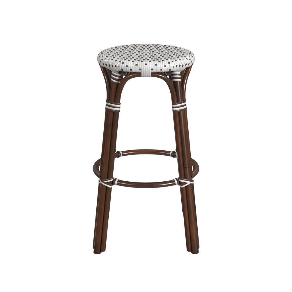 Company Tobias Round Rattan 30" Bar Stool, White and Brown Dot. Picture 2