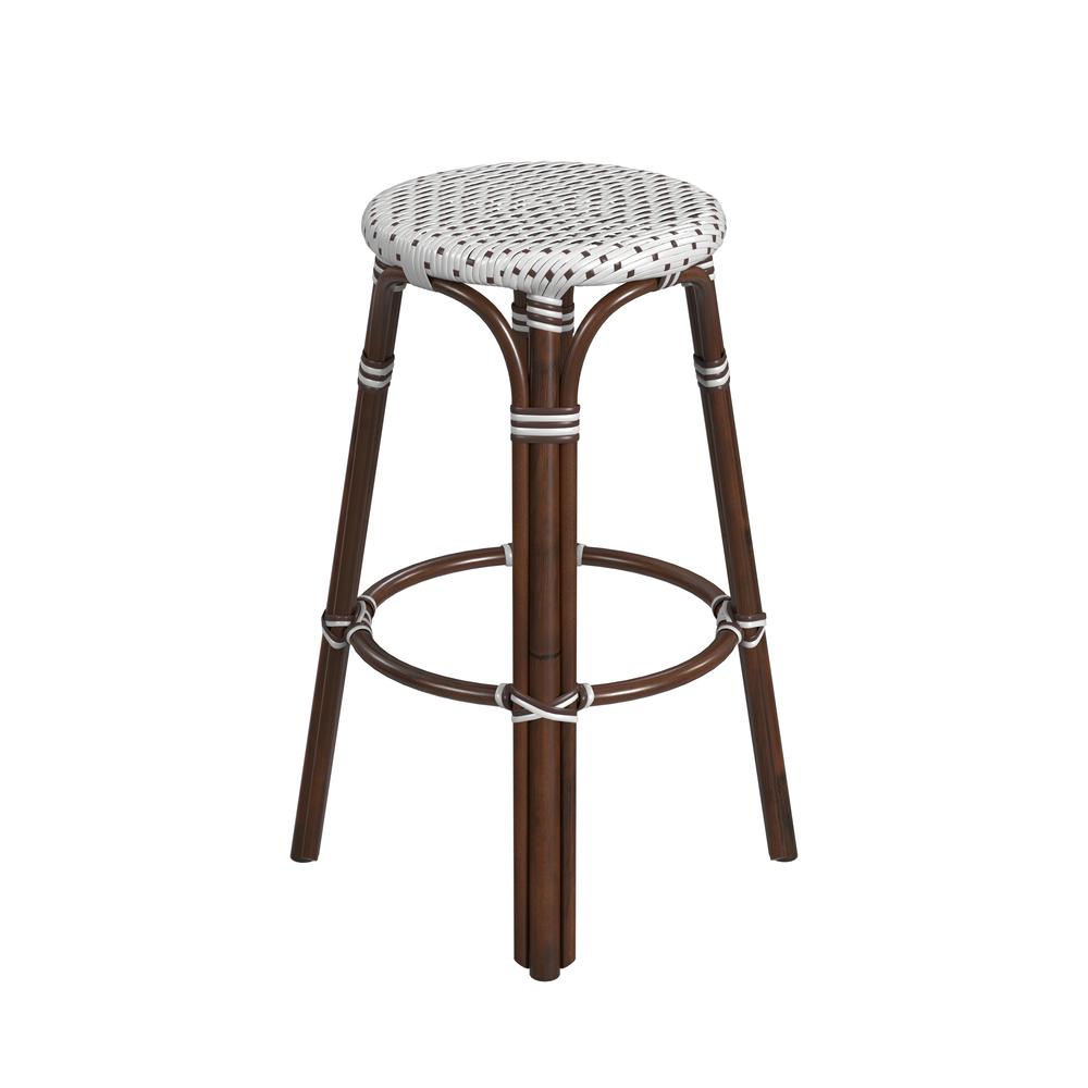 Company Tobias Round Rattan 30" Bar Stool, White and Brown Dot. Picture 3