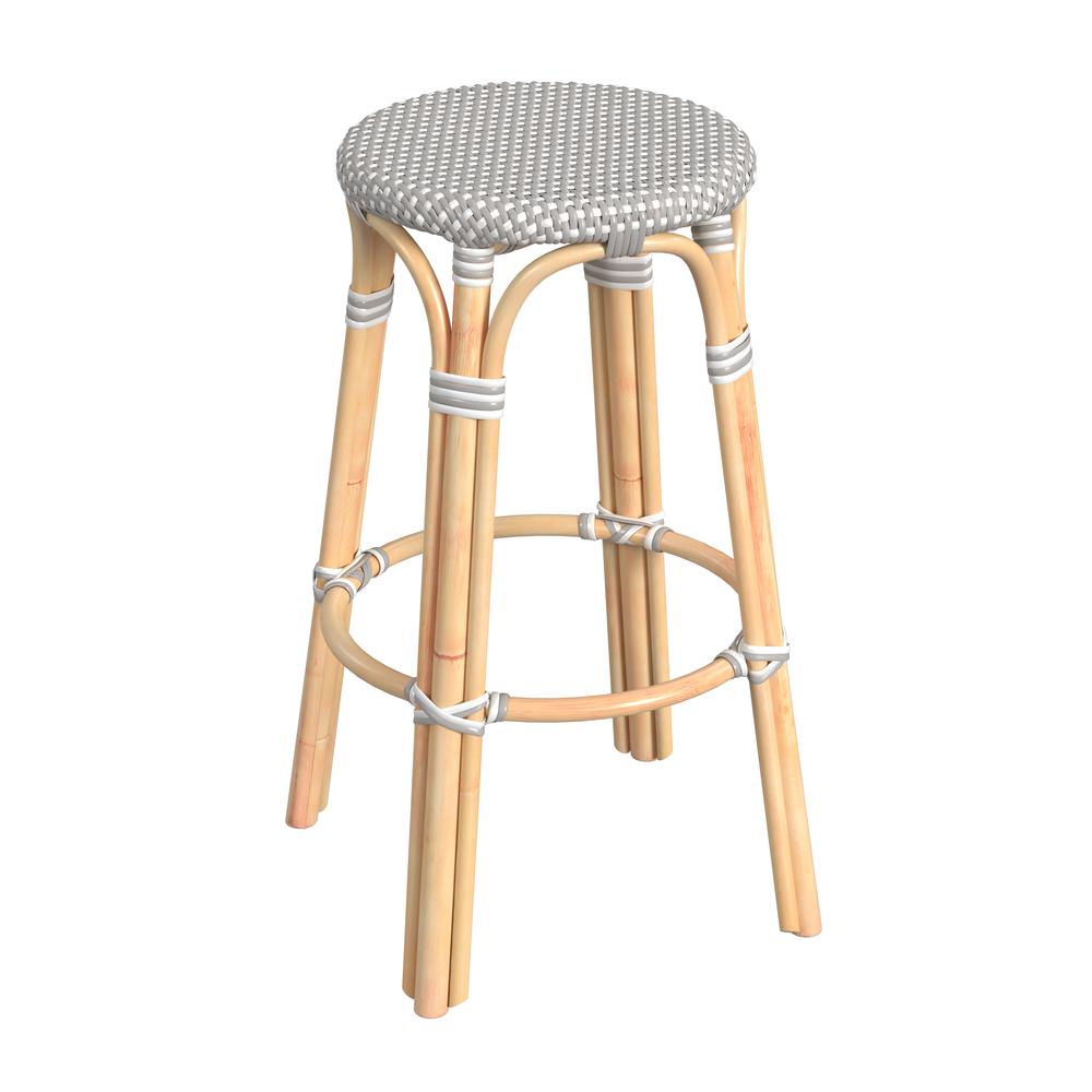 Company Tobias Round Rattan 30" Bar Stool, Gray and White Dot. Picture 1