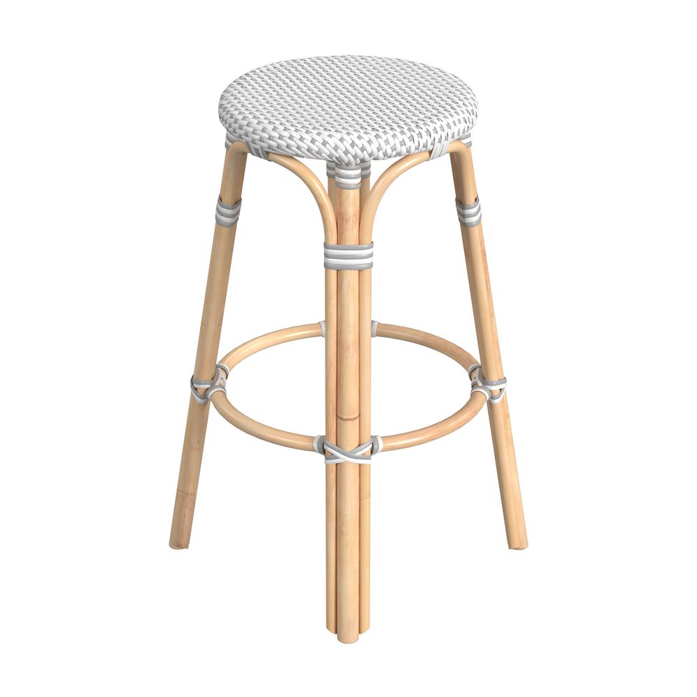 Company Tobias Round Rattan 30" Bar Stool, White and Gray Dot. Picture 3