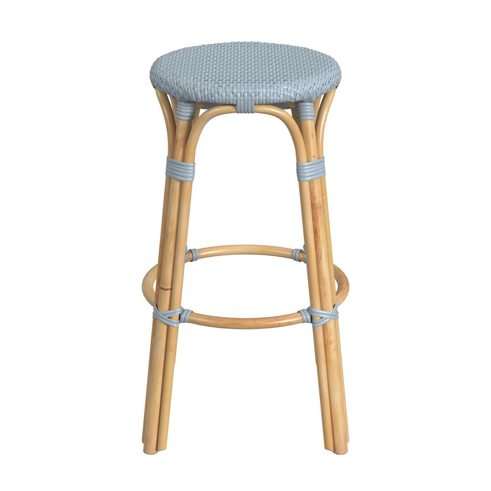 Company Tobias Round Rattan 30" Bar Stool, Baby Blue. Picture 2