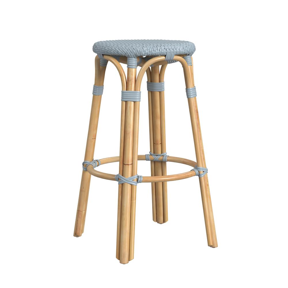 Company Tobias Round Rattan 30" Bar Stool, Baby Blue. Picture 4