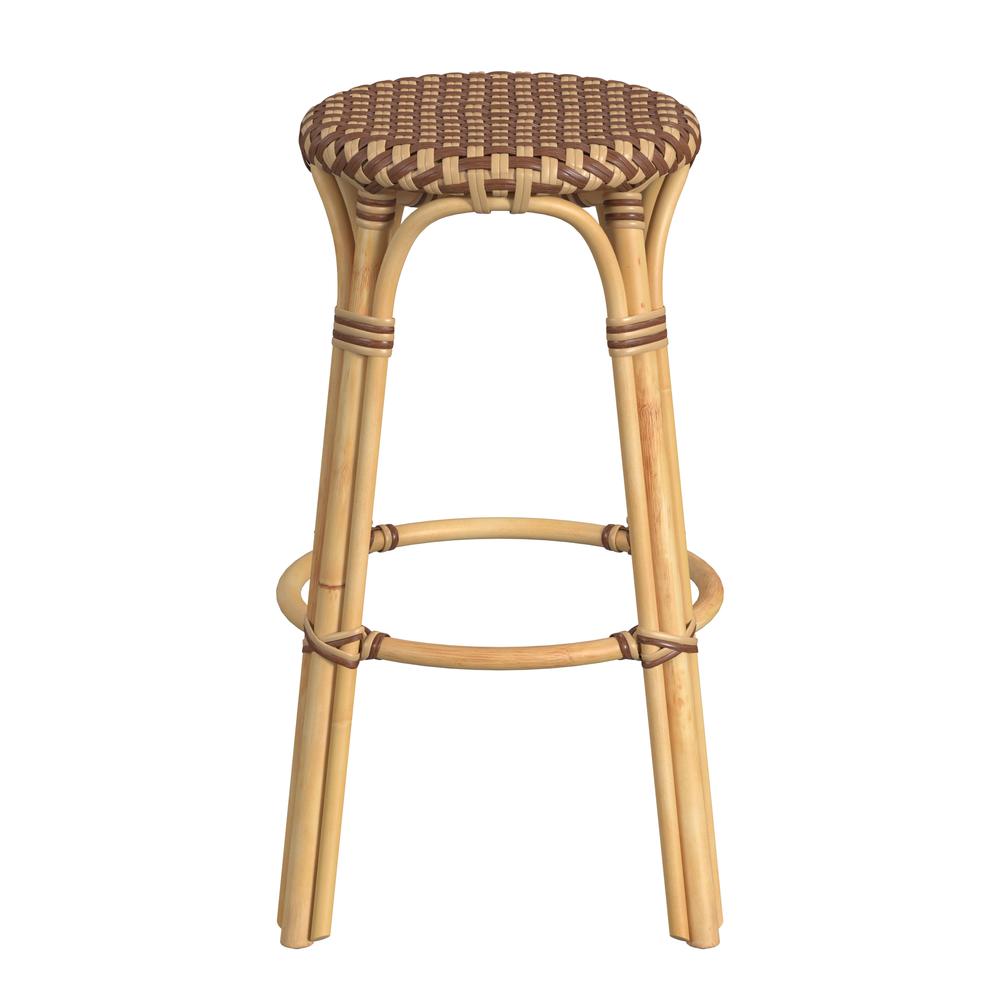 Company Tobias Round Rattan 30" Bar Stool, Brown and Tan Dot. Picture 2