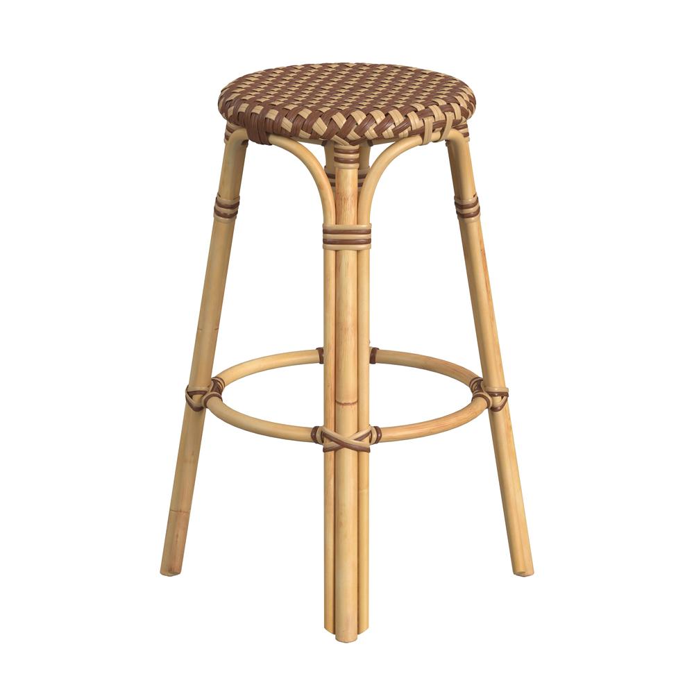 Company Tobias Round Rattan 30" Bar Stool, Brown and Tan Dot. Picture 3