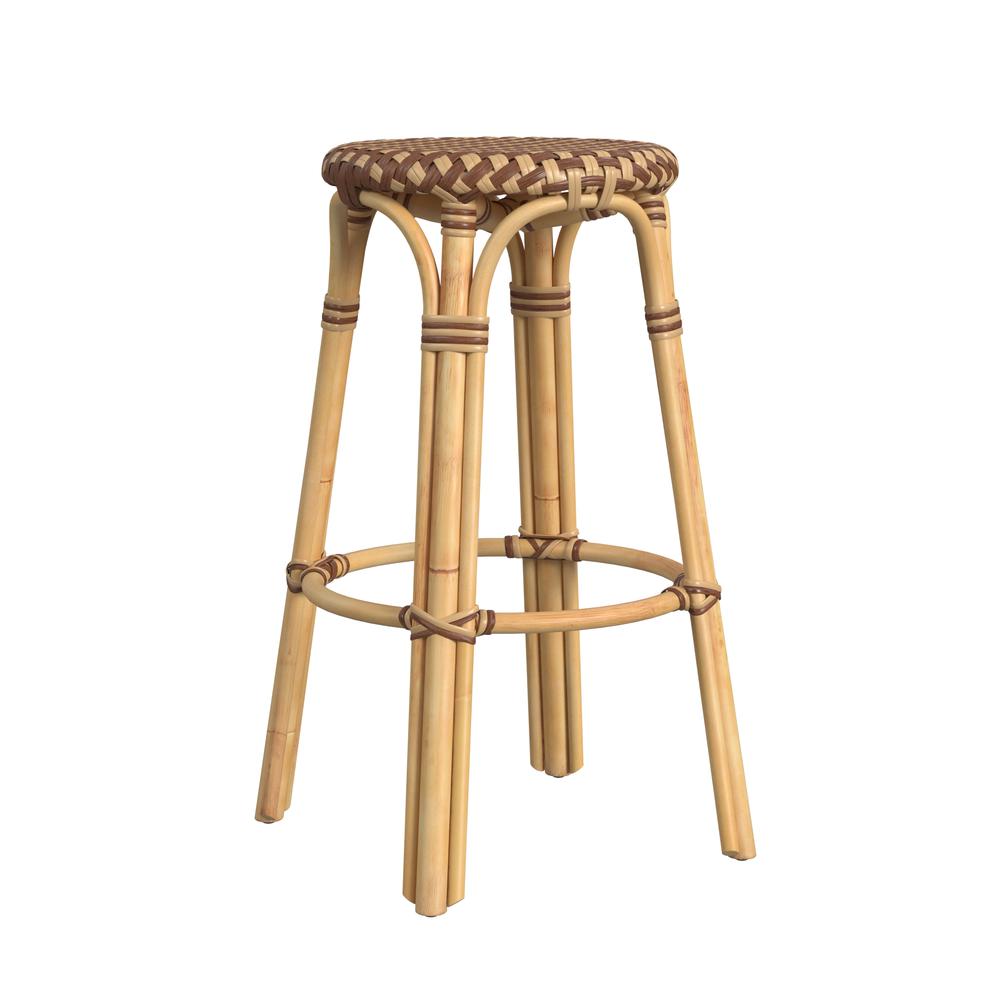 Company Tobias Round Rattan 30" Bar Stool, Brown and Tan Dot. Picture 4