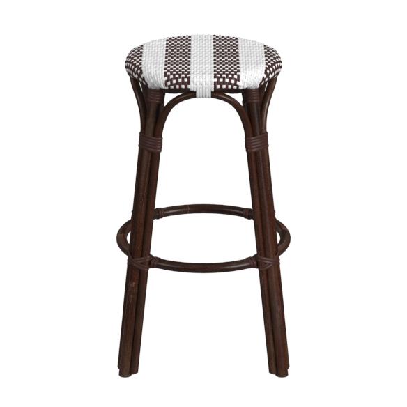 Company Tobias Round Rattan 30" Bar Stool, White and Brown Stripe. Picture 2