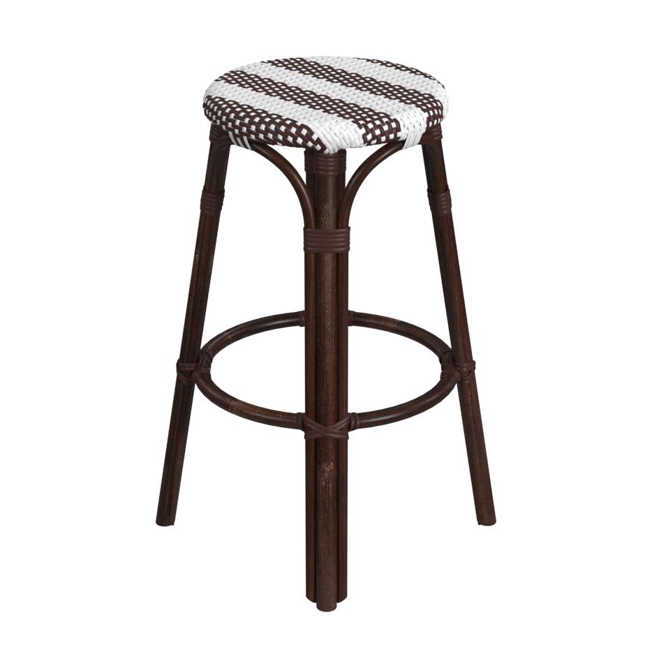 Company Tobias Round Rattan 30" Bar Stool, White and Brown Stripe. Picture 3