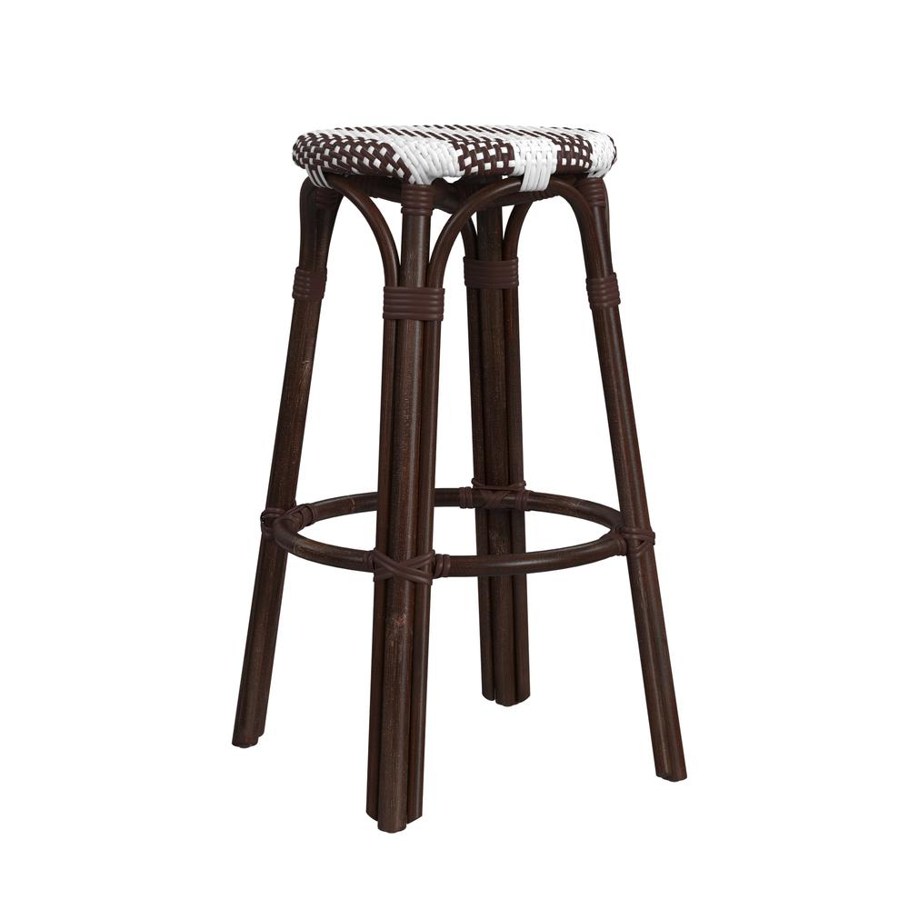 Company Tobias Round Rattan 30" Bar Stool, White and Brown Stripe. Picture 4