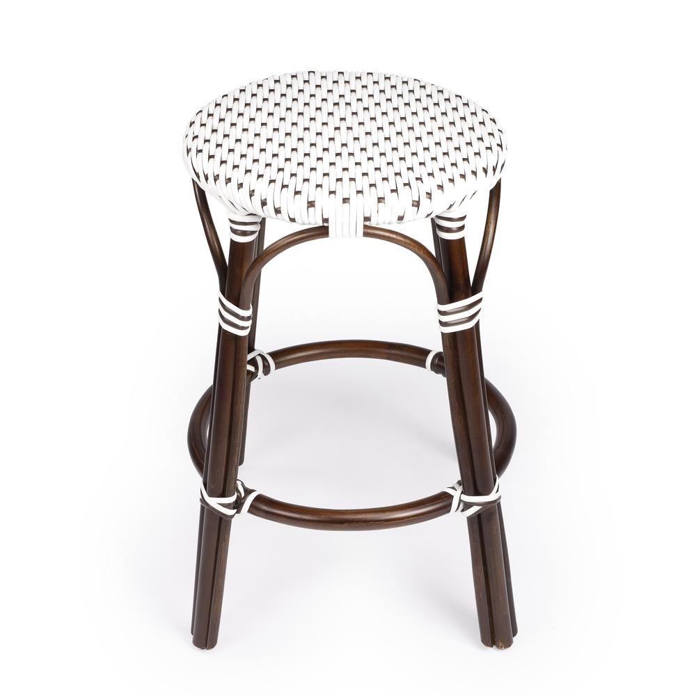 Company Tobias Rattan Round 24" Counter Stool, White and Brown Dot. Picture 2