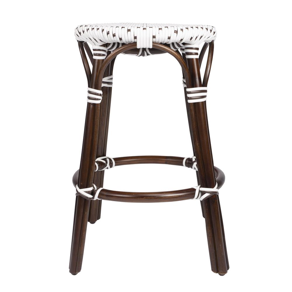 Company Tobias Rattan Round 24" Counter Stool, White and Brown Dot. Picture 3