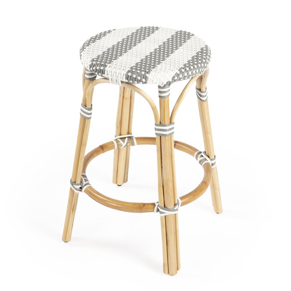 Butler Tobias Grey and White Rattan Counter Stool. The main picture.