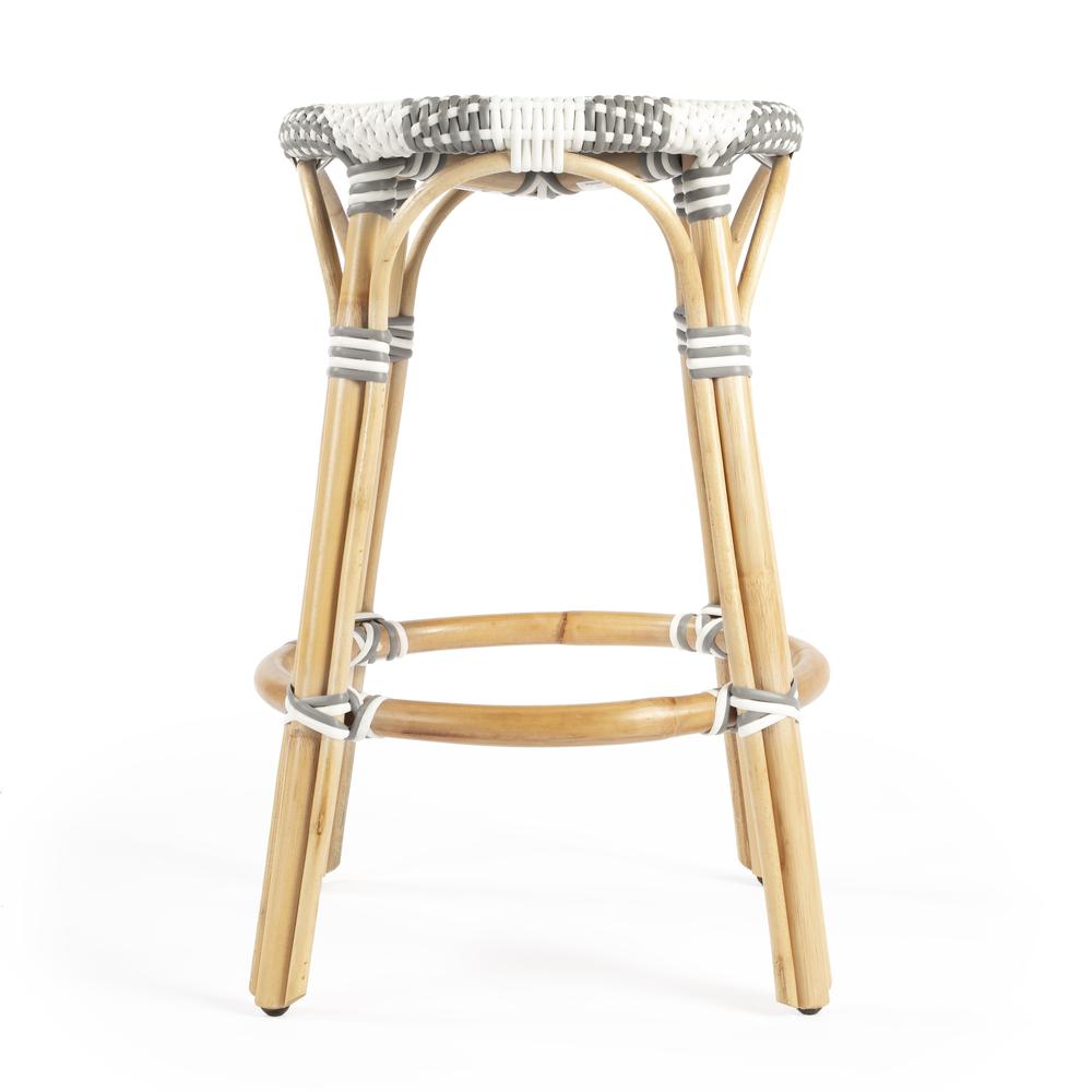 Butler Tobias Grey and White Rattan Counter Stool. Picture 3