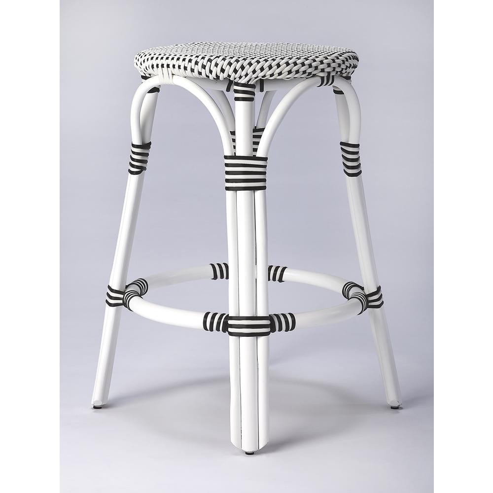 Company Tobias Rattan Round 24" Counter Stool, White and Black Dot. Picture 2