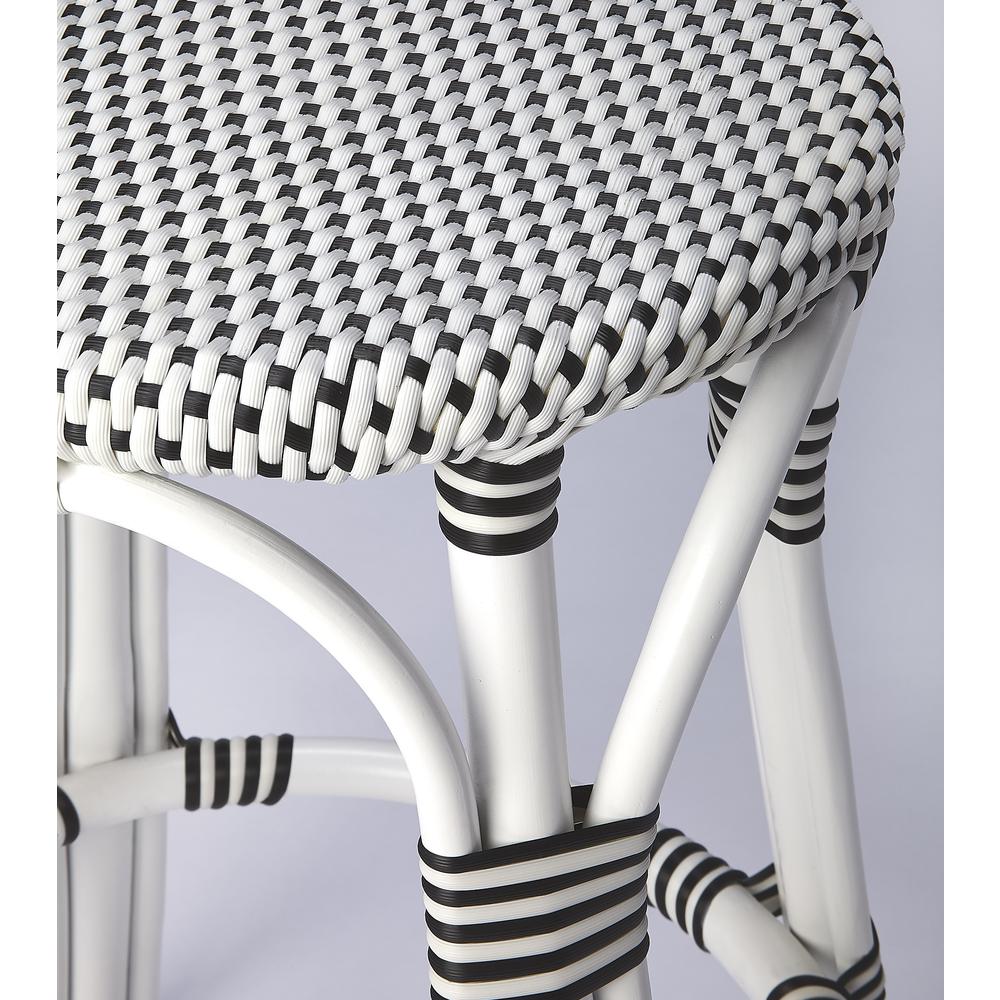Company Tobias Rattan Round 24" Counter Stool, White and Black Dot. Picture 5