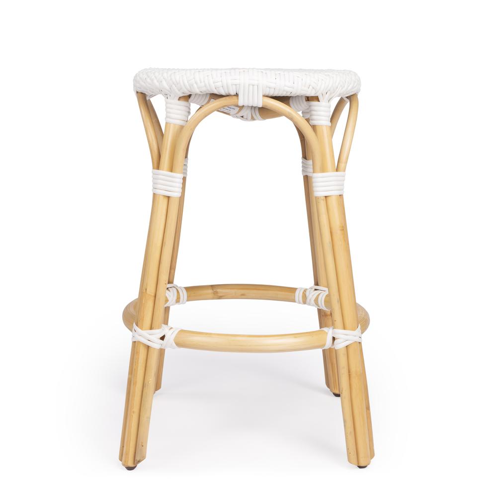Company Tobias Rattan Round 24" Counter Stool, Glossy White. Picture 3