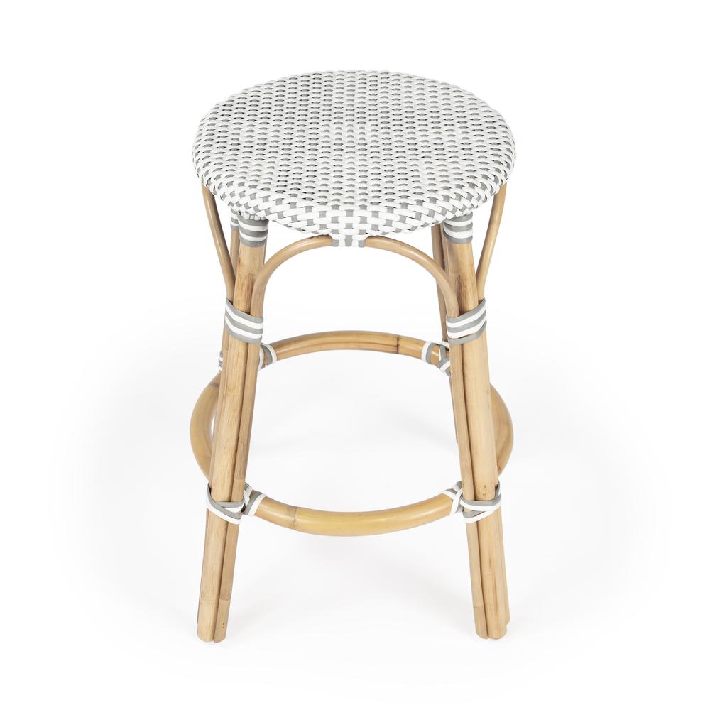 Company Tobias Rattan Round 24" Counter Stool, White and Gray Dot. Picture 2