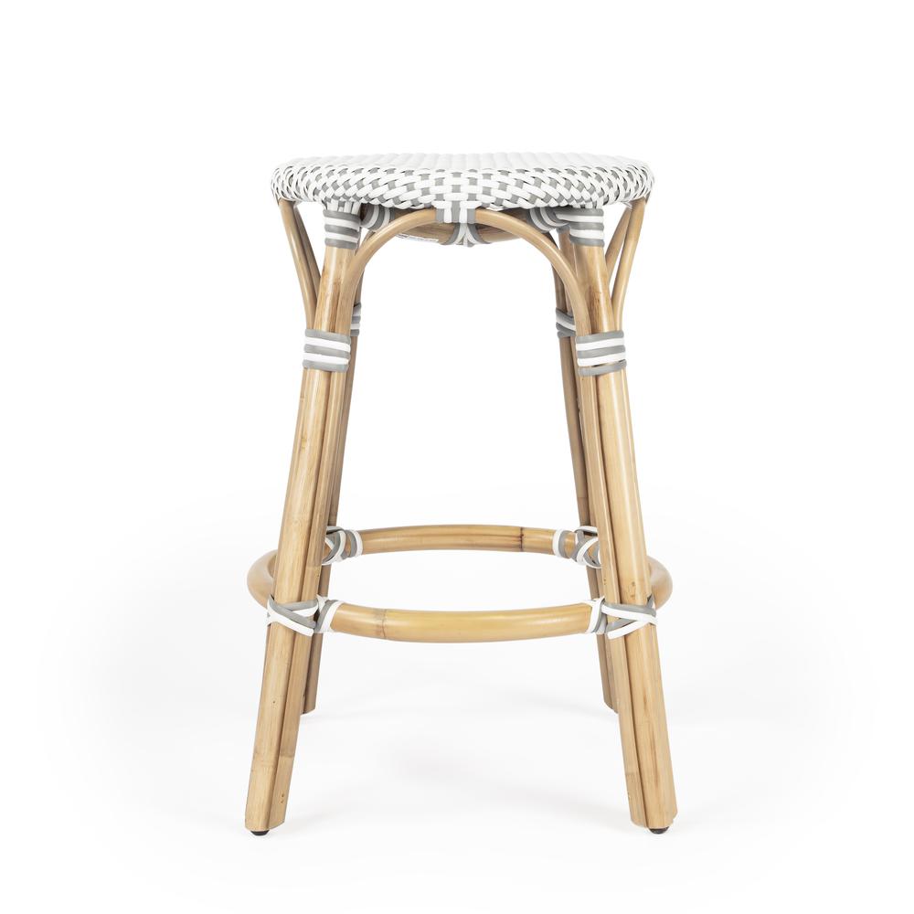 Company Tobias Rattan Round 24" Counter Stool, White and Gray Dot. Picture 3