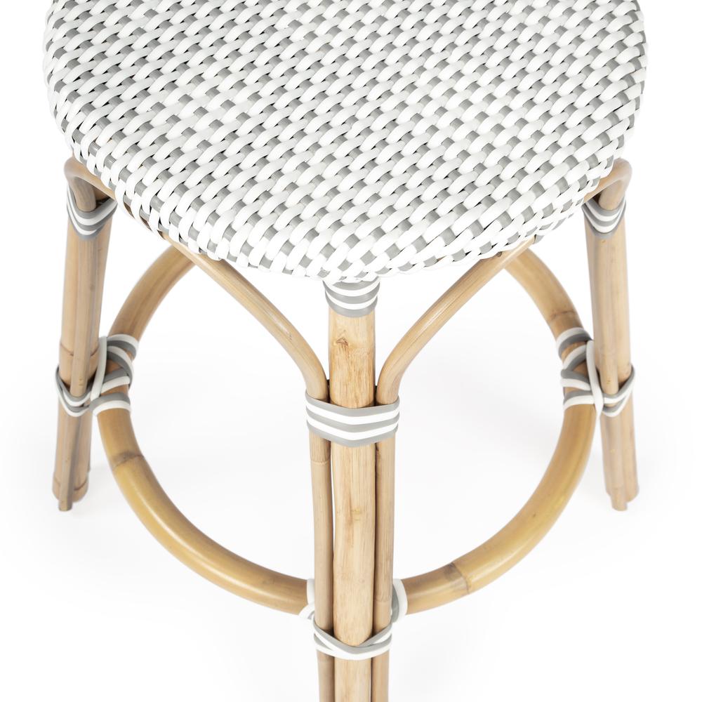 Company Tobias Rattan Round 24" Counter Stool, White and Gray Dot. Picture 4