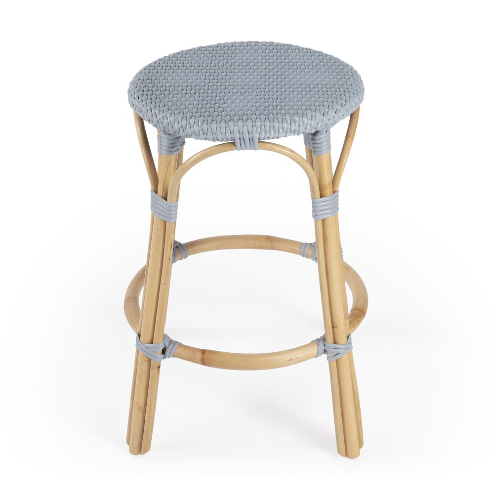Company Tobias Rattan Round 24" Counter Stool, Baby Blue. Picture 2