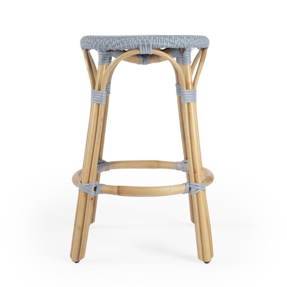 Company Tobias Rattan Round 24" Counter Stool, Baby Blue. Picture 3