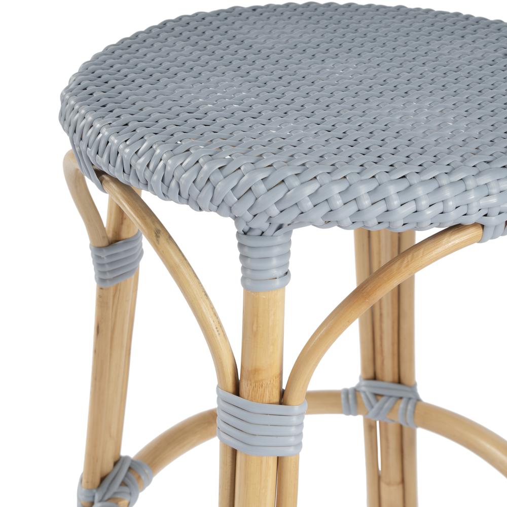 Company Tobias Rattan Round 24" Counter Stool, Baby Blue. Picture 4