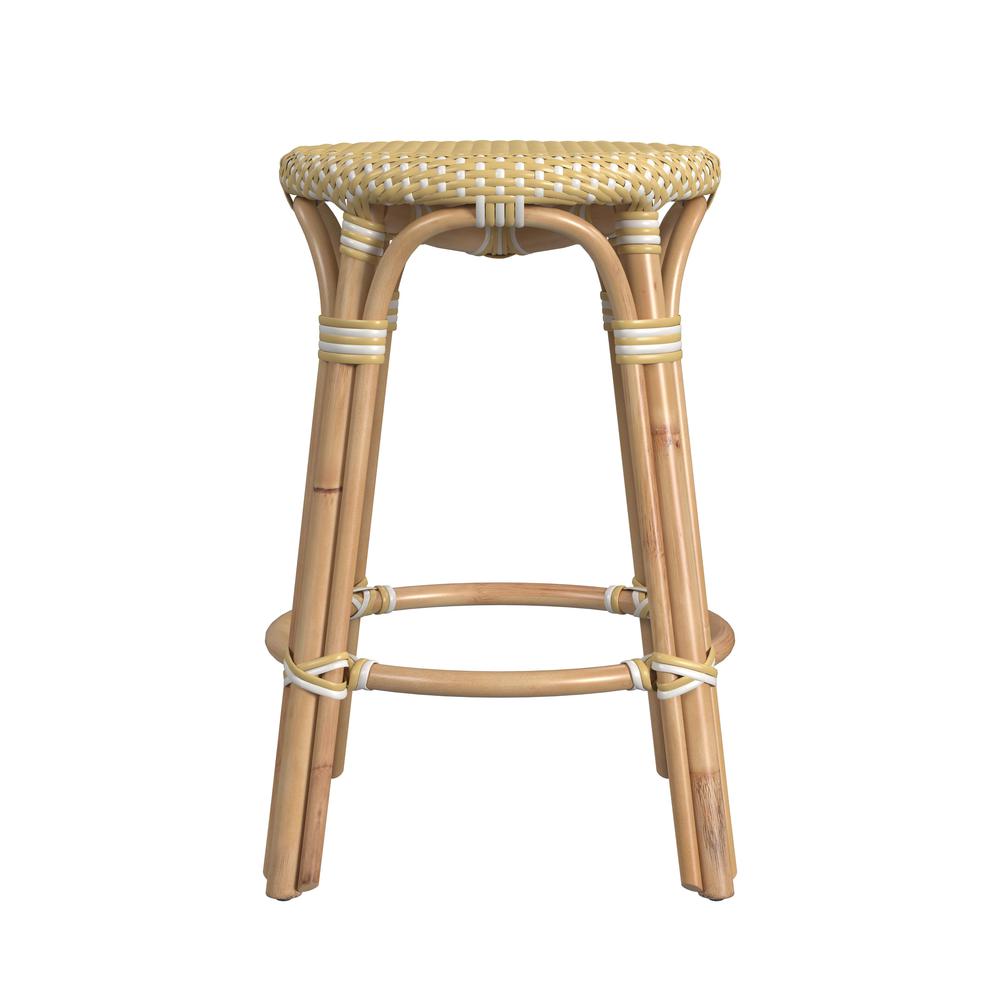 Company Tobias Rattan Round 24" Counter Stool, Yellow and White Dot. Picture 2