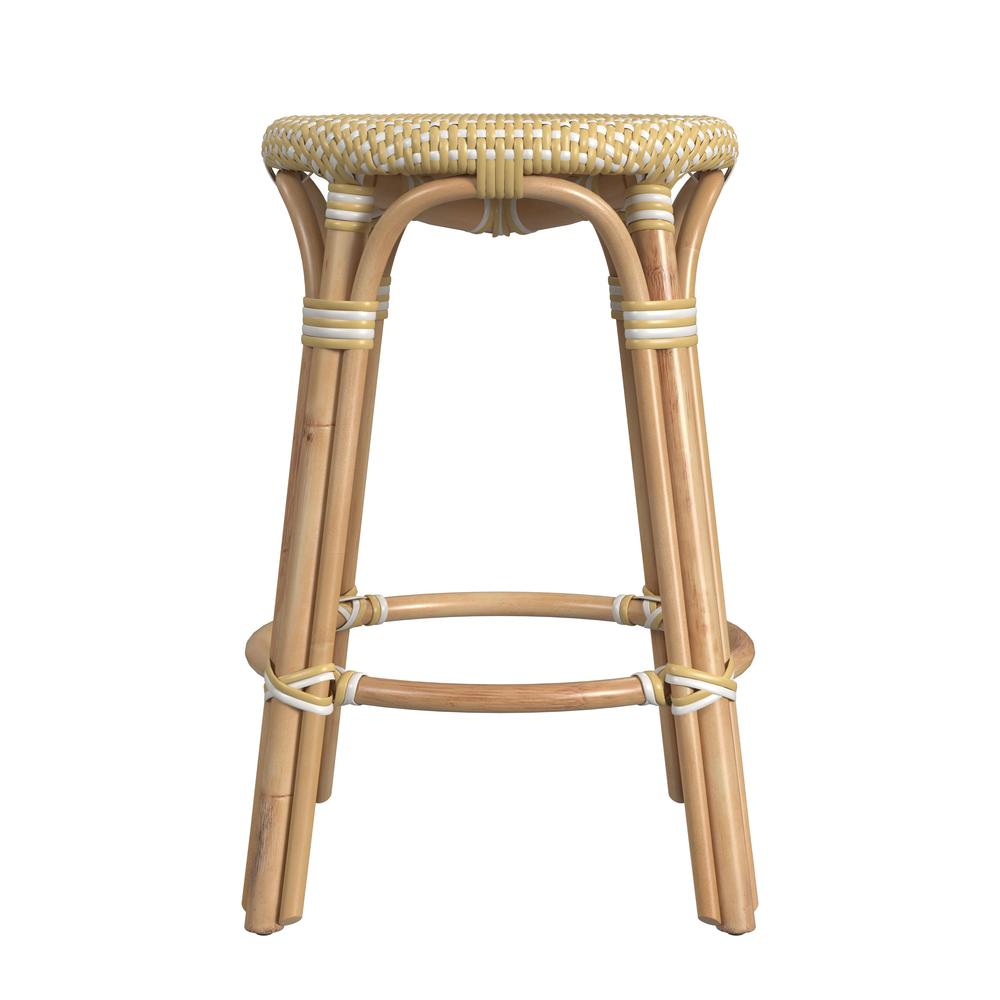 Company Tobias Rattan Round 24" Counter Stool, Yellow and White Dot. Picture 3