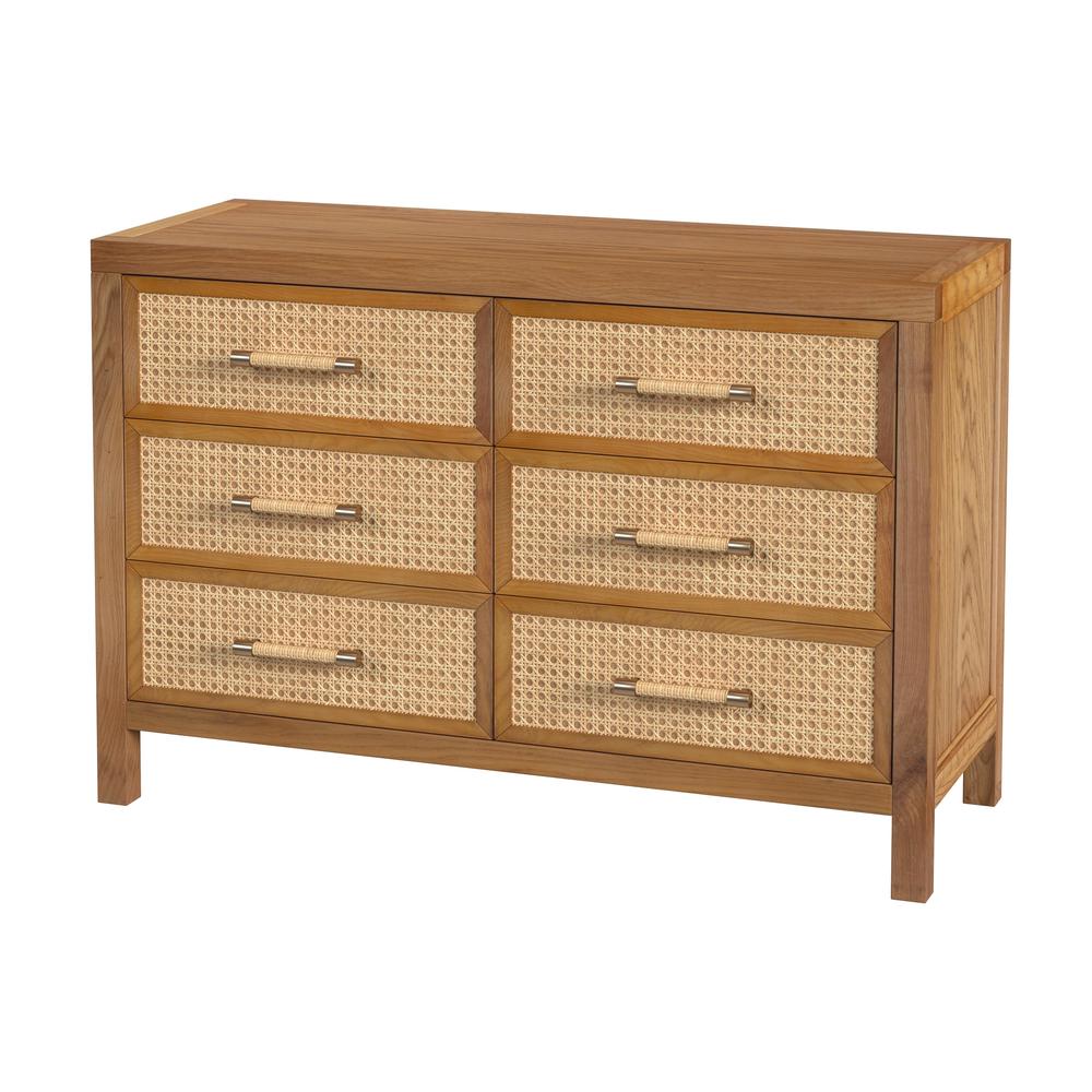 Company Mesa 44 in. W Rectangular 6 Drawer Cane/Solid Wood Dresser, Natural. Picture 1