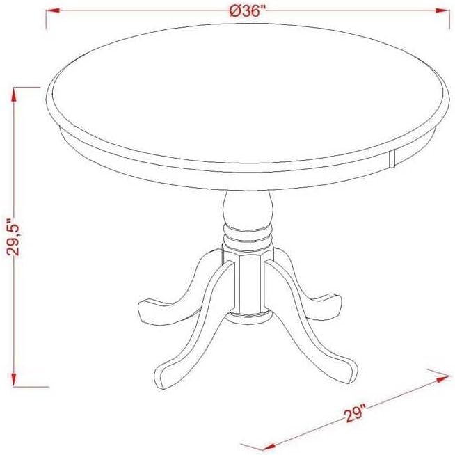 East West Furniture Antique 36" Round Kitchen Table for Small Space - Linen White Top & Black Pedestal. Picture 3
