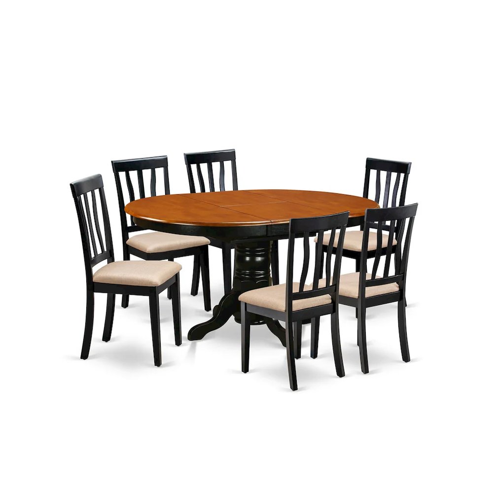 AVAT7-BLK-C Dining set - 7 Pcs with 6 Wooden Chairs. Picture 1