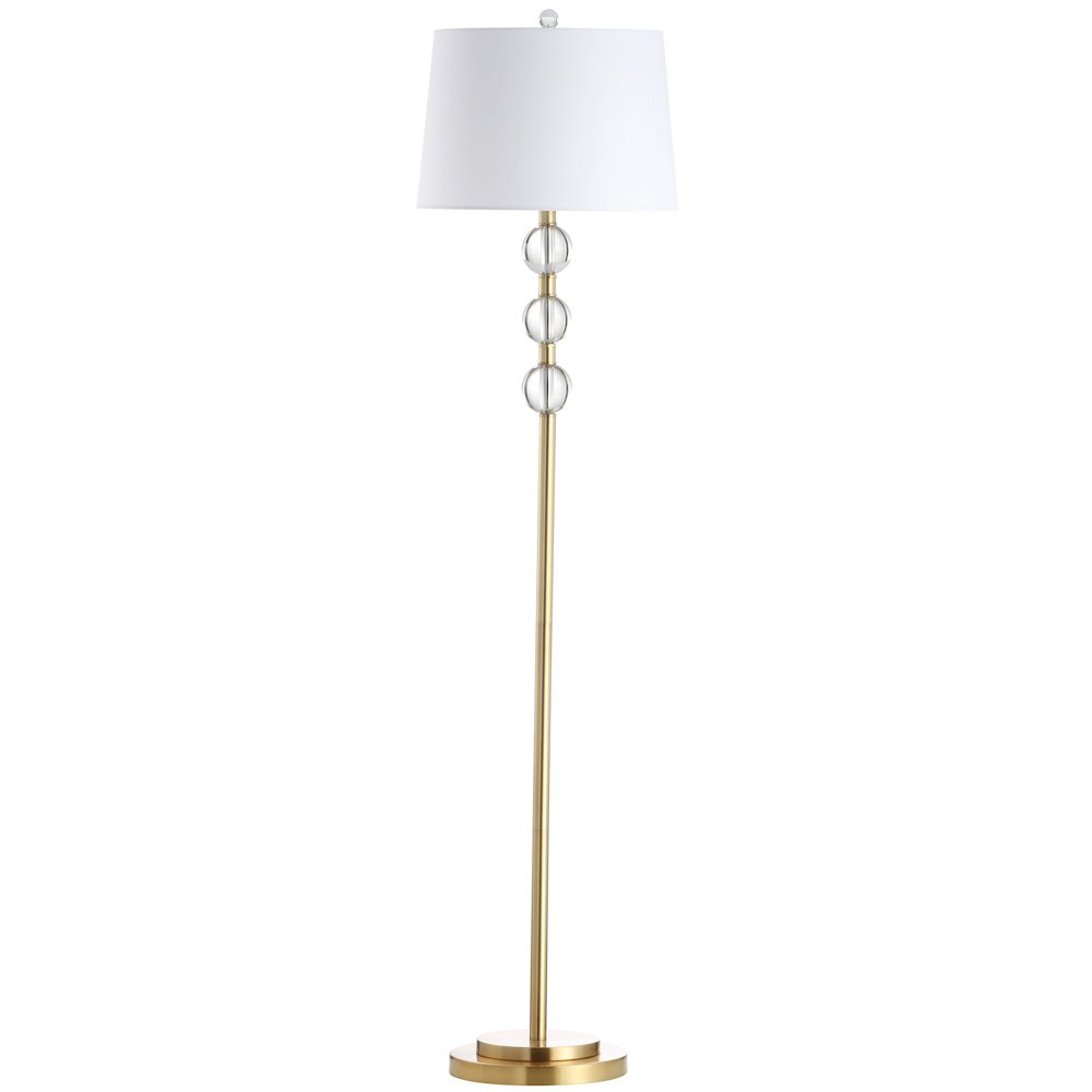 1 Light Crystal Floor Lamp, Aged Brass with White Shade. Picture 1