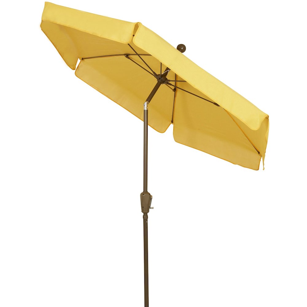 7.5' Hex Home Garden Tilt Umbrella 6 Rib Crank Champagne Bronze with Yellow Vinyl Coated Weave Canopy. Picture 1
