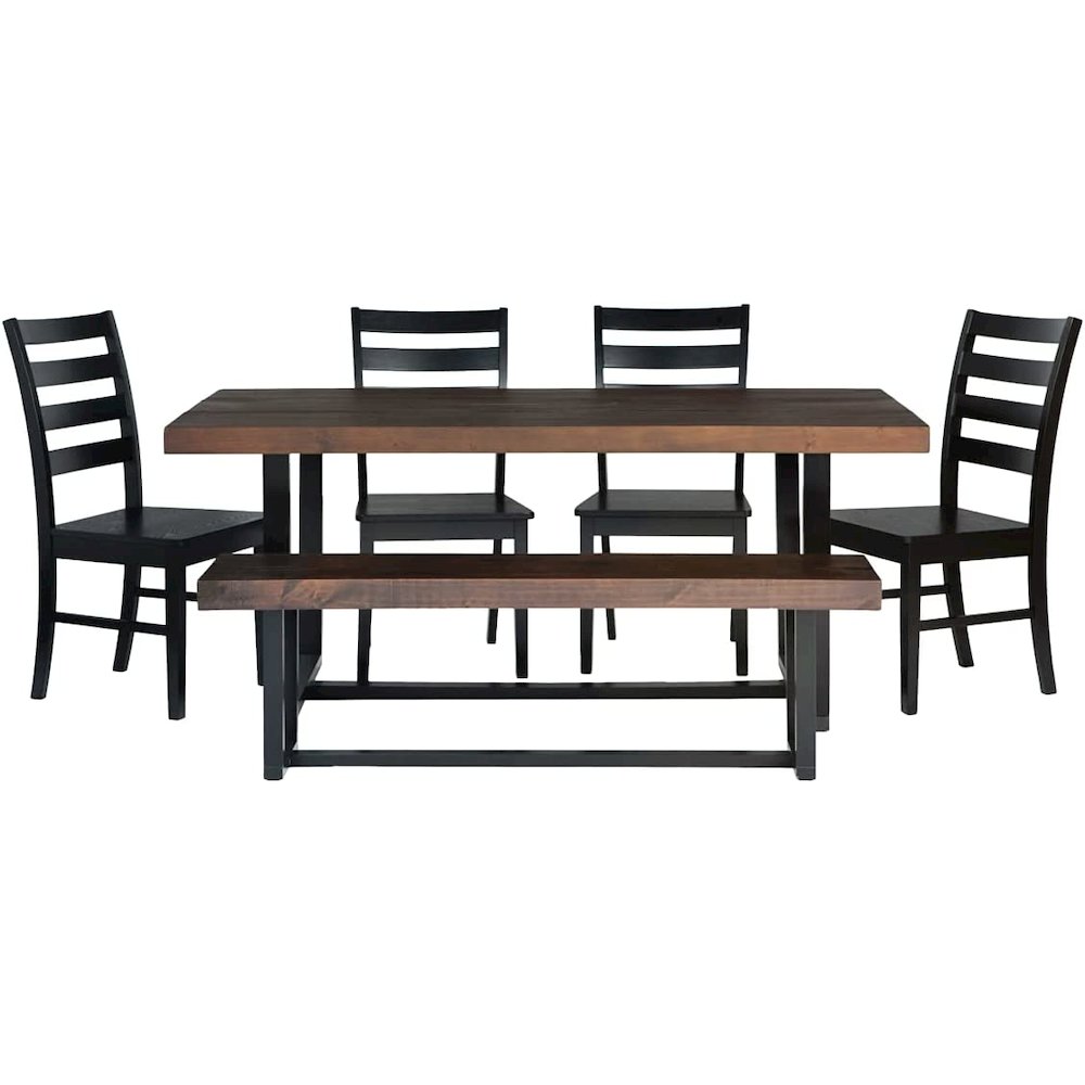 6-Piece Rustic Farmhouse Industrial Dining Set - Mahogany / Black. The main picture.