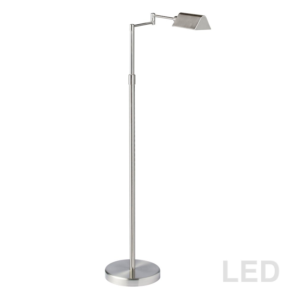 9W LED Swing Arm Floor Lamp, Satin Nickel Finish. Picture 1