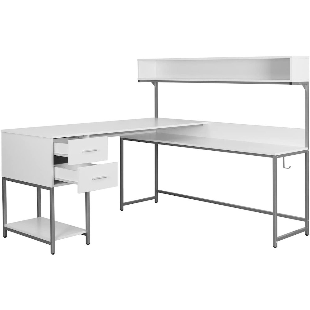 Techni Mobili L-Shape Desk with Hutch and Storage, White. Picture 4