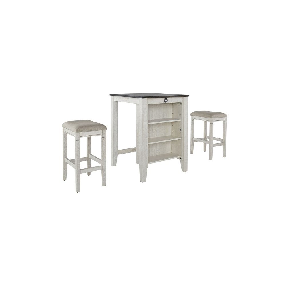 3 Pack (Counter Table & 2 Stools), White. Picture 1