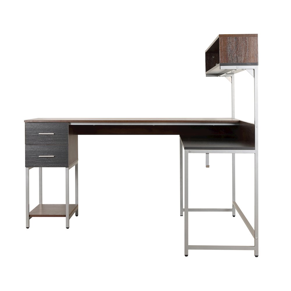 Techni Mobili L-Shape Desk with Hutch and Storage, Walnut. Picture 6