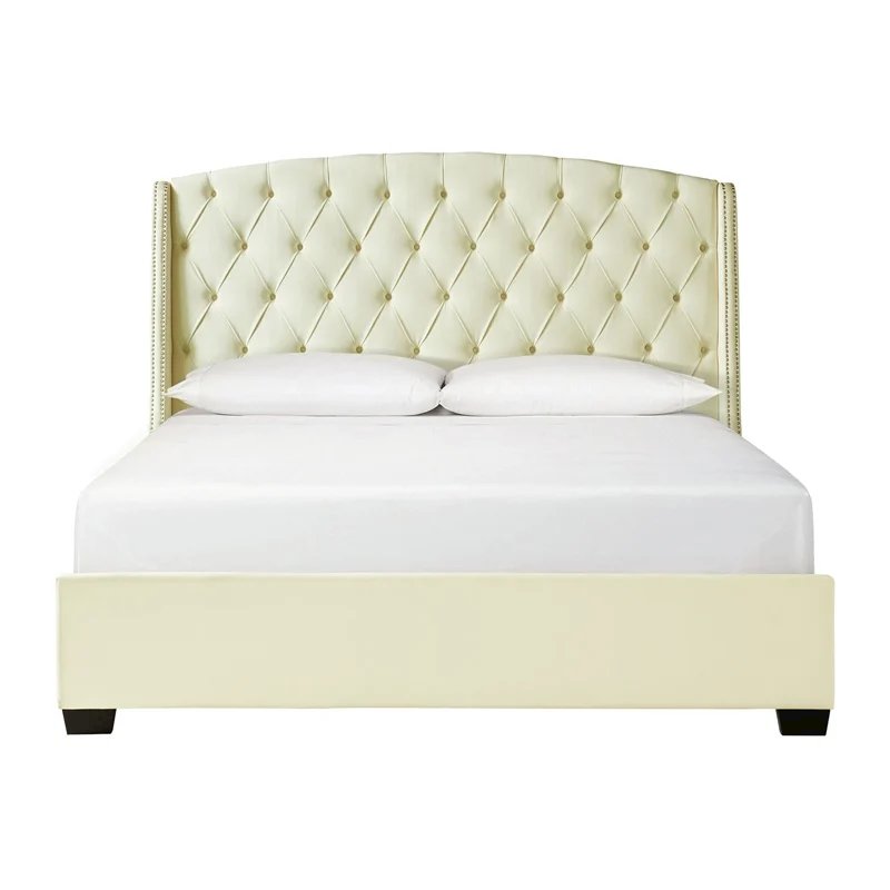 Picket House Furnishings Sutter Queen Platform Upholstered Bed in Cream. Picture 1