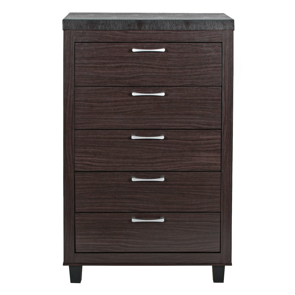 Better Home Products Elegant 5 Drawer Chest of Drawers for Bedroom in Tobacco. Picture 2