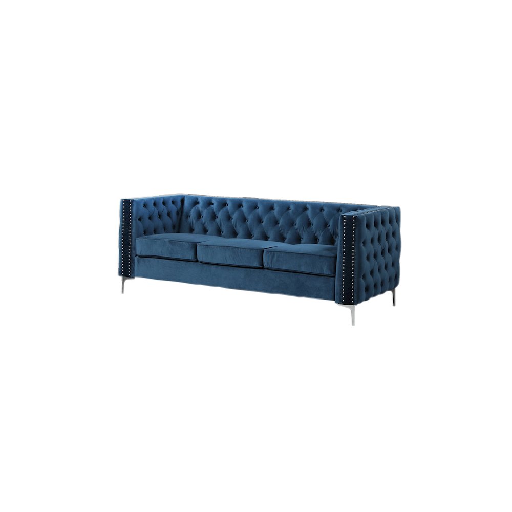 Best Master Furniture Aineias 84" Tufted Transitional Fabric Sofa in Navy. Picture 1
