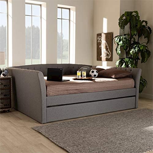 Baxton Studio Delora Modern and Contemporary Light Grey Fabric Upholstered Queen Size Daybed with Roll-Out Trundle Bed. Picture 1