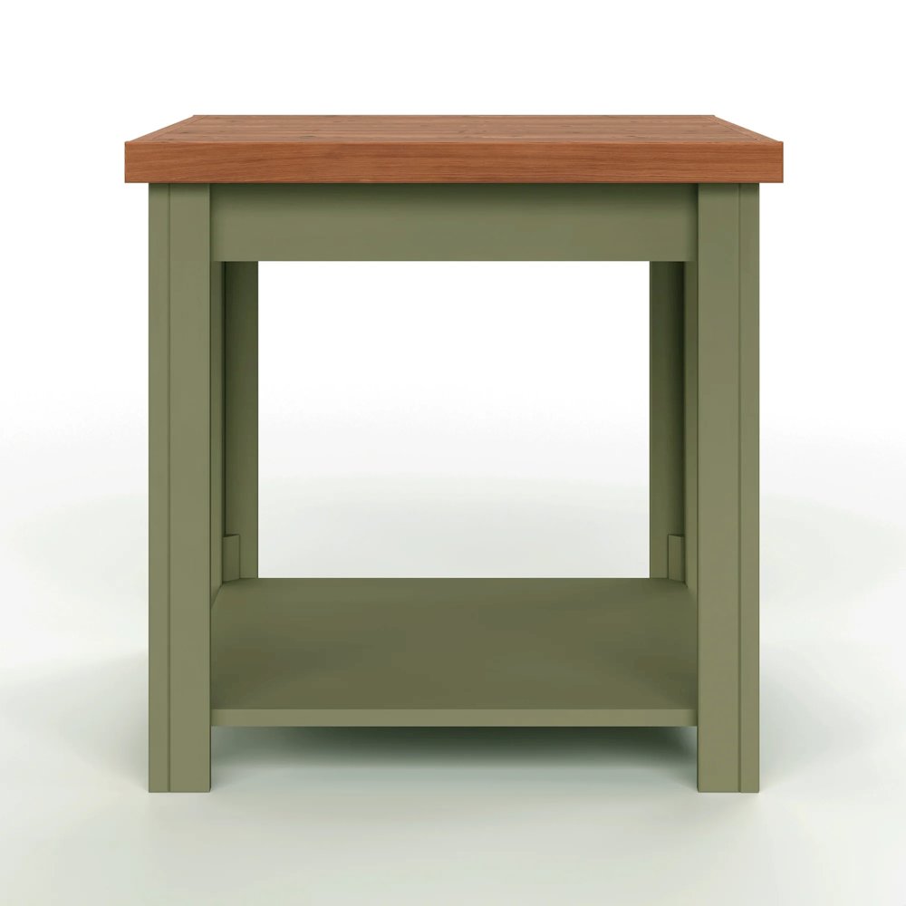 Sage Green and Fruitwood Finish Solid Wood Side Table. Picture 3