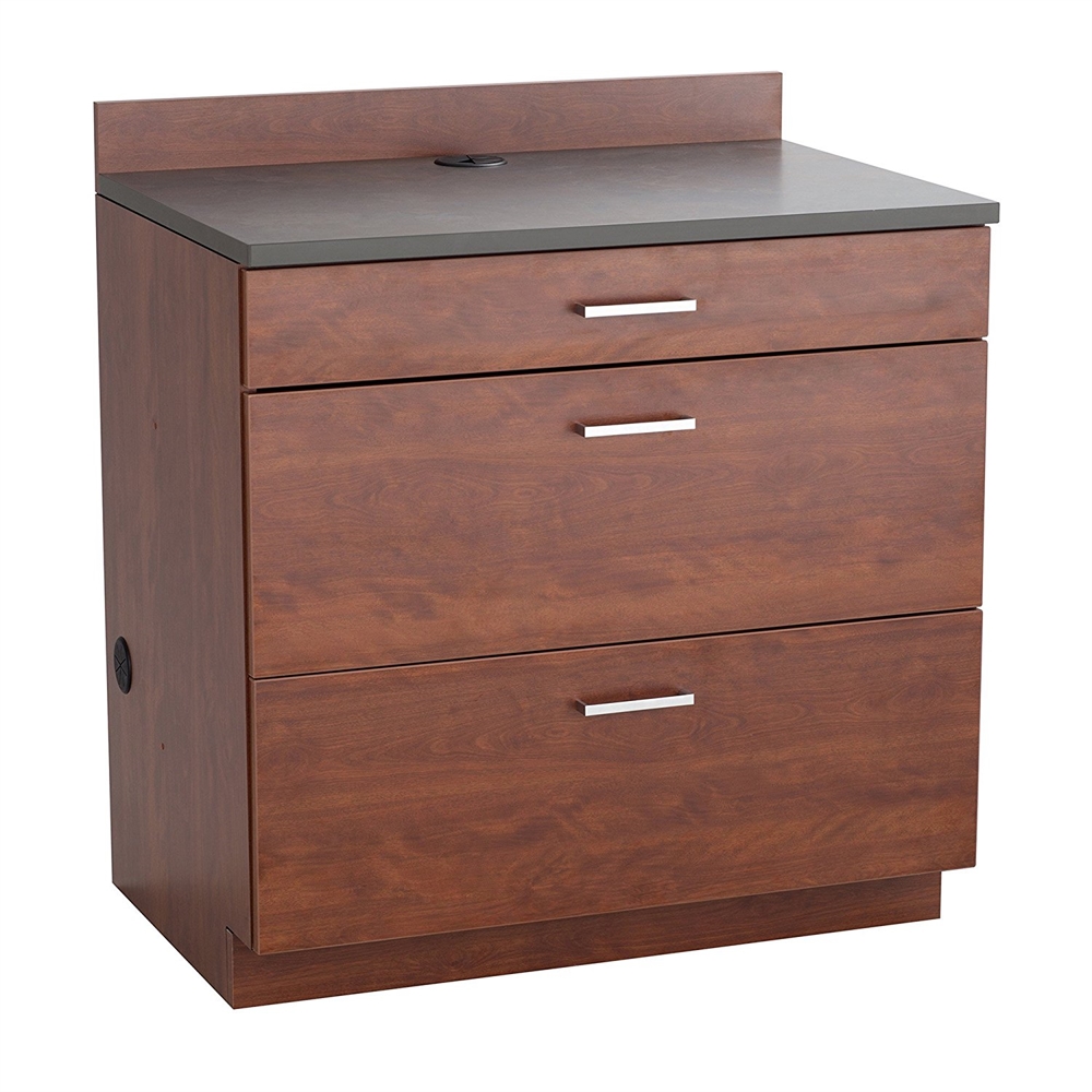 Hospitality Base Cabinet, Three Drawer Rustic Slate/Mahogany. Picture 1