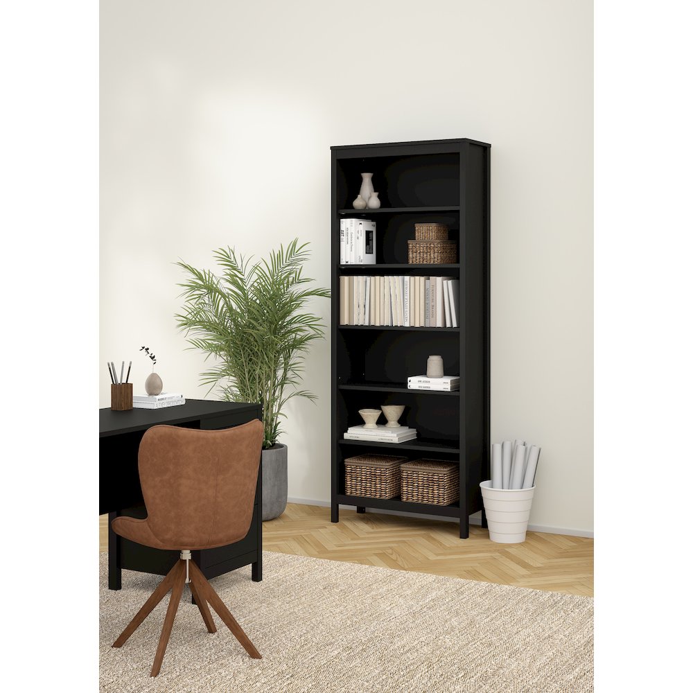 Adjustable 6 Shelf Bookcase, Open Storage Home Office Bookshelf, Black Matte. Picture 7